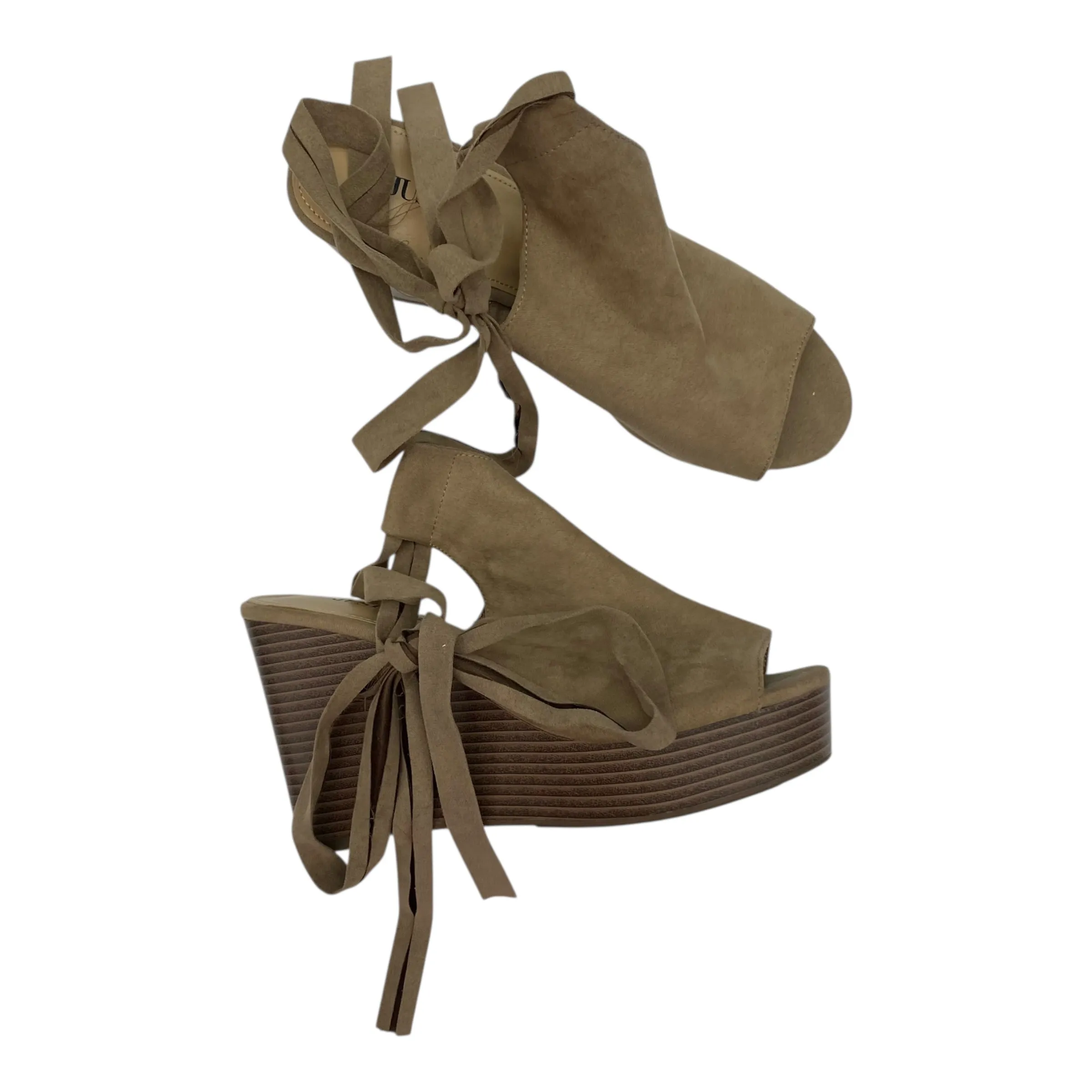 Sandals Heels Wedge By Just Fab In Tan, Size:7