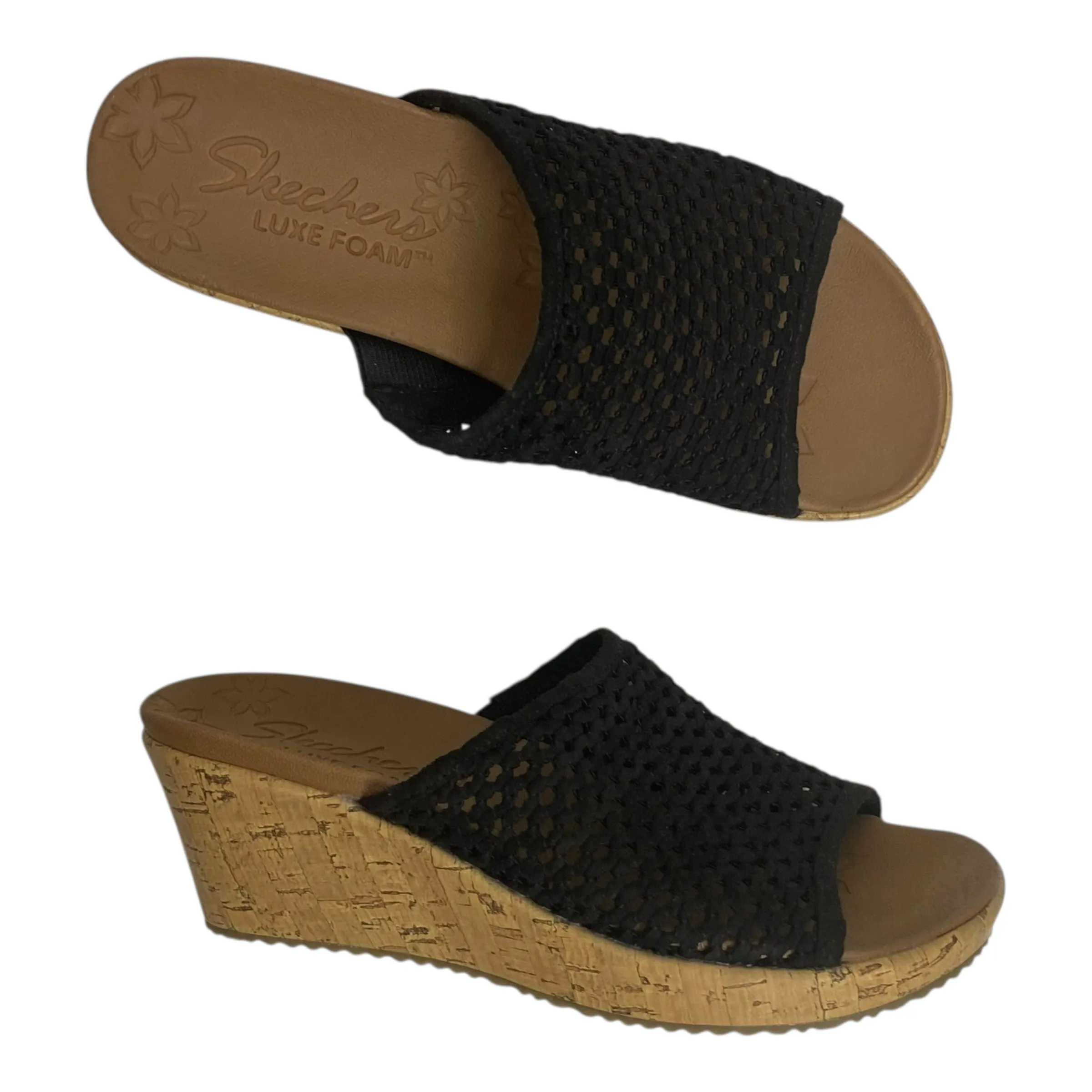 Sandals Heels Wedge By Skechers In Black, Size:7