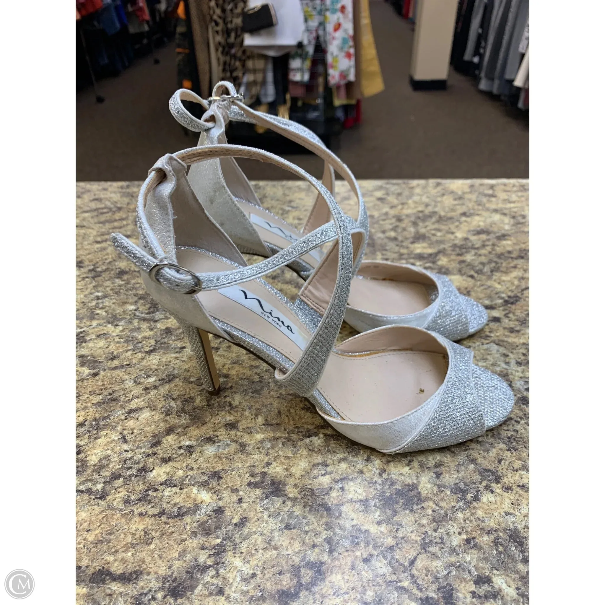 Shoes Heels Stiletto By Nina In Silver, Size: 6.5