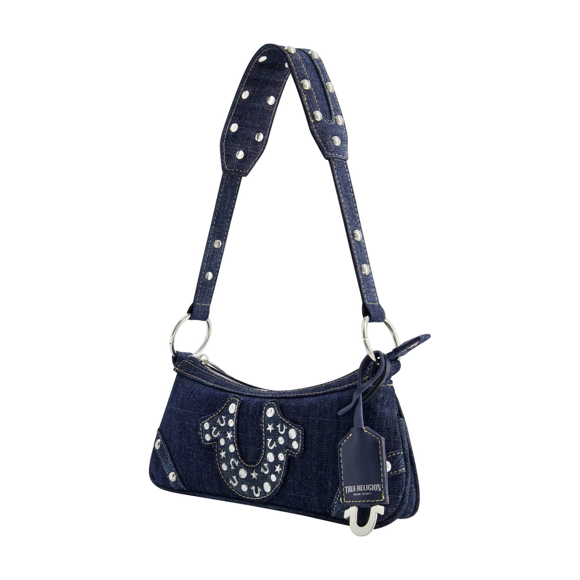 STUDDED HORSESHOE DE True Religion Horseshoe Denim shoulder bag