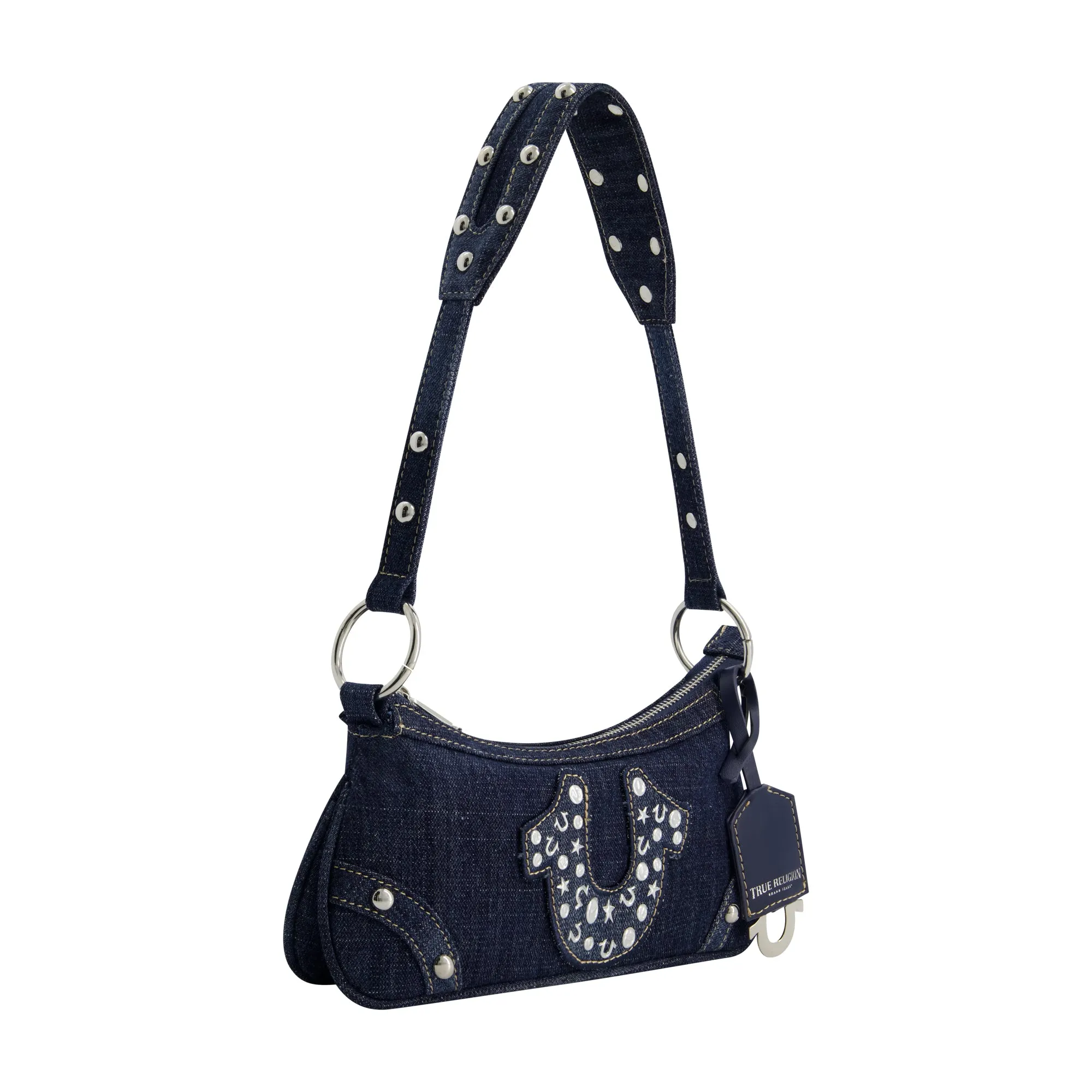 STUDDED HORSESHOE DE True Religion Horseshoe Denim shoulder bag