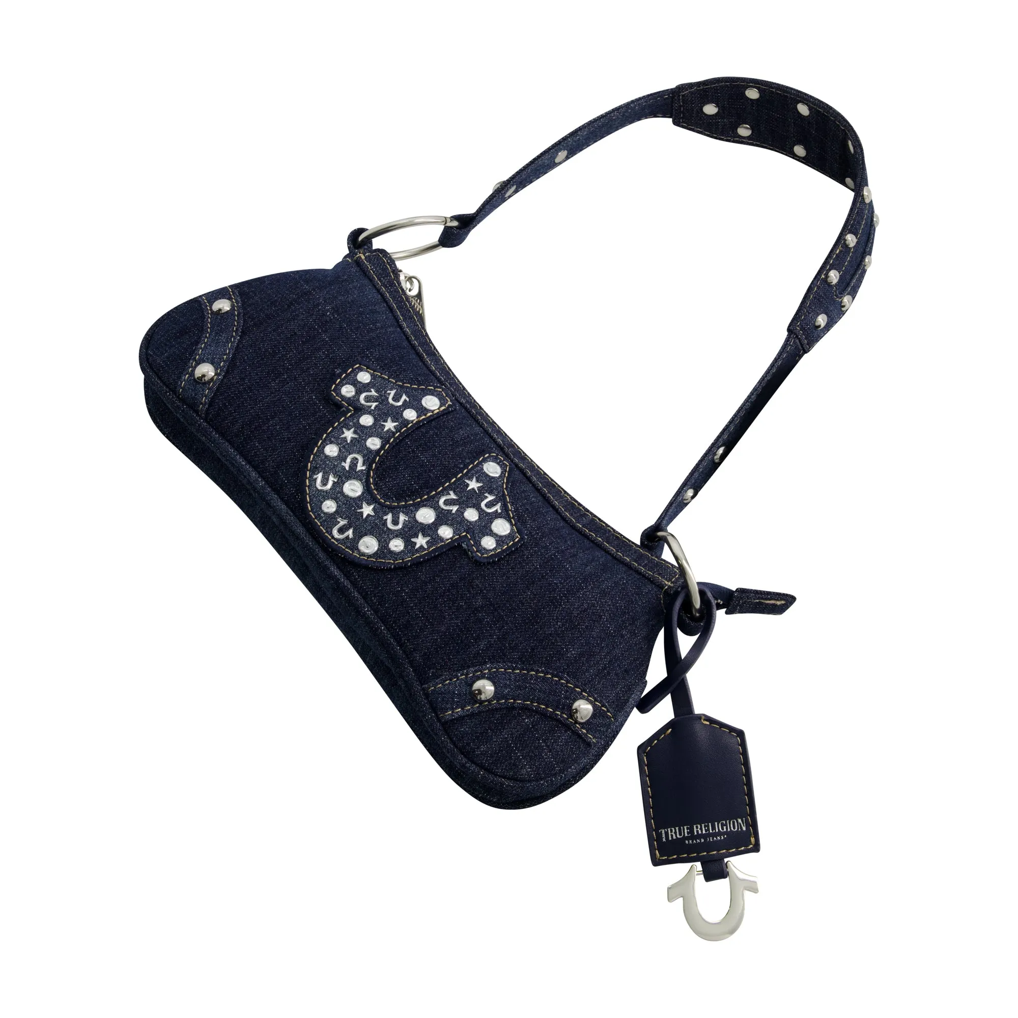 STUDDED HORSESHOE DE True Religion Horseshoe Denim shoulder bag