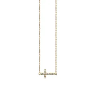 Sydney Evan Gold and Pave Small Sideways Cross Diamond Necklace