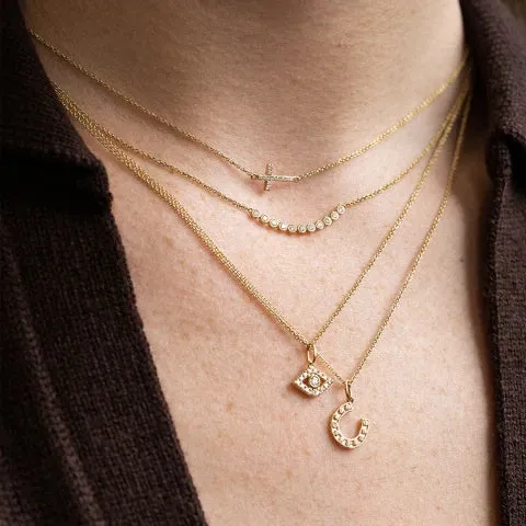 Sydney Evan Gold and Pave Small Sideways Cross Diamond Necklace