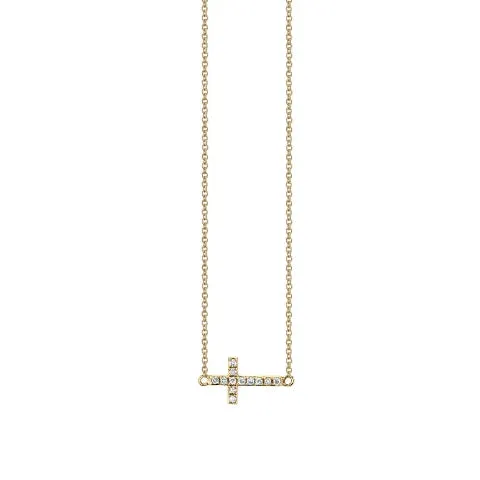 Sydney Evan Gold and Pave Small Sideways Cross Diamond Necklace
