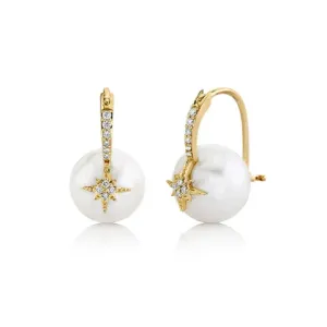 Sydney Evan Pave Starburst Pearl Bead Earrings