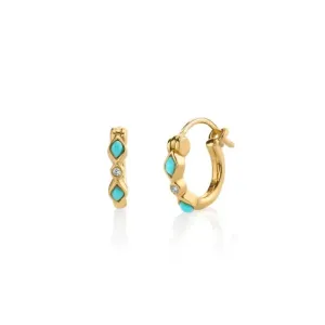 Sydney Evan Turquoise and Diamond Bezel Huggie Hoops