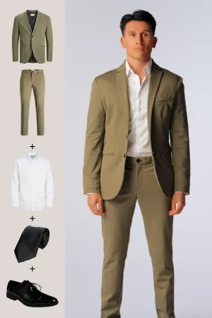 The Original Performance Suit (Olive)   Shirt, Tie & James Shoes - Package Deal
