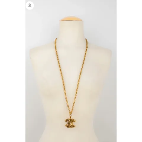 Vintage Chanel Long Gold Chain with Quilted CC