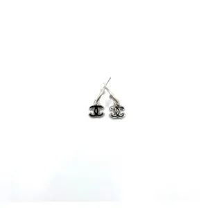 Vintage Chanel Silver Hoop With Black Enamel Earrings