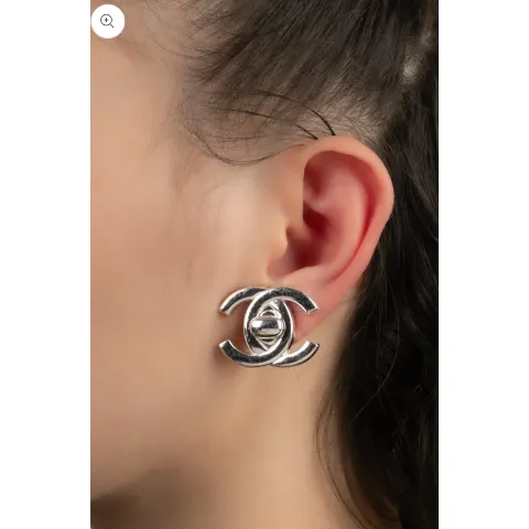 Vintage Chanel Silver Turnlock Clip Earrings