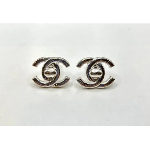 Vintage Chanel Silver Turnlock Clip Earrings