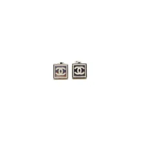Vintage Chanel Small Silver Clip On Earrings with White CC