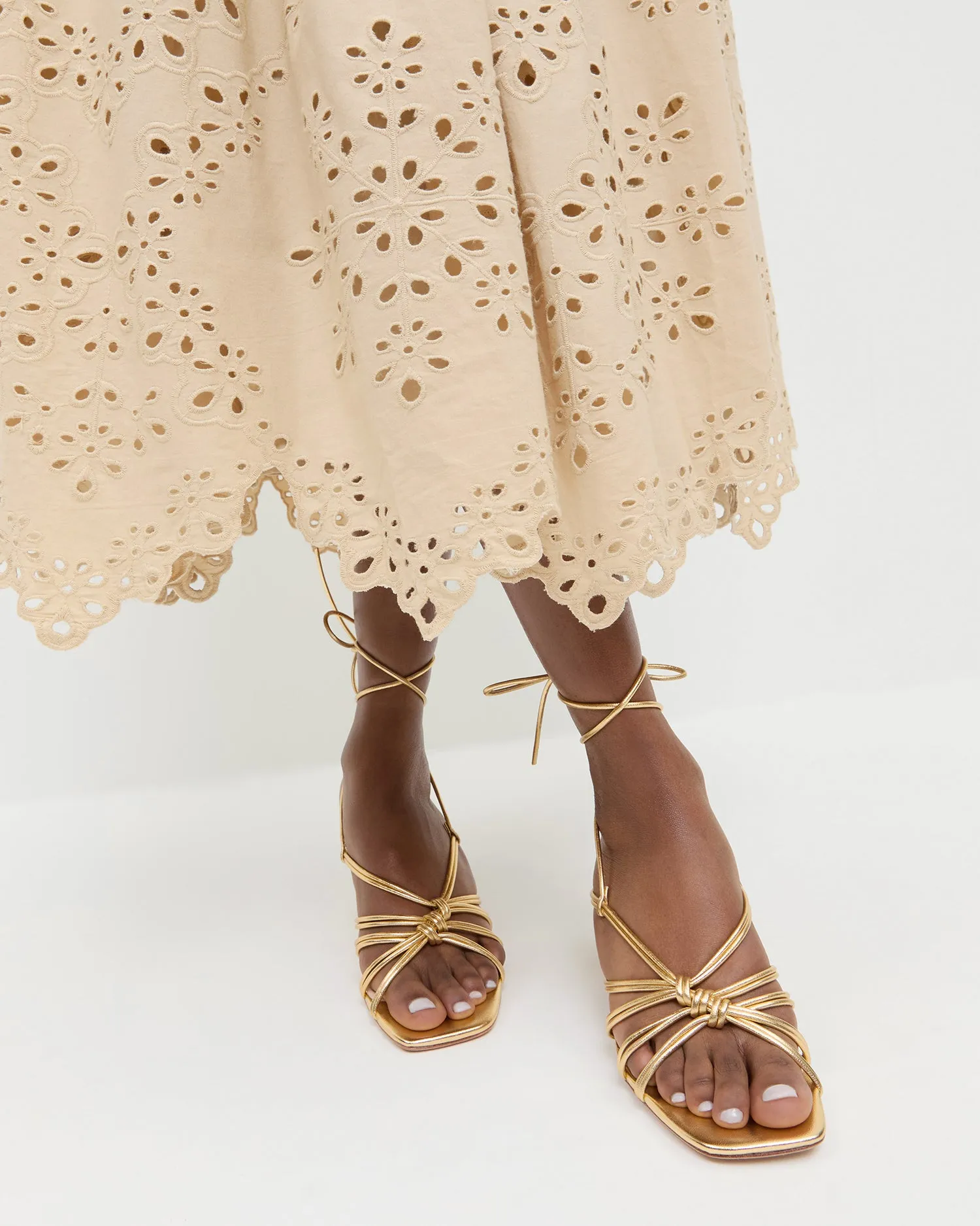 Vivienne Gold Lace-Up Heeled Sandal -LOEFFLER RANDALL
